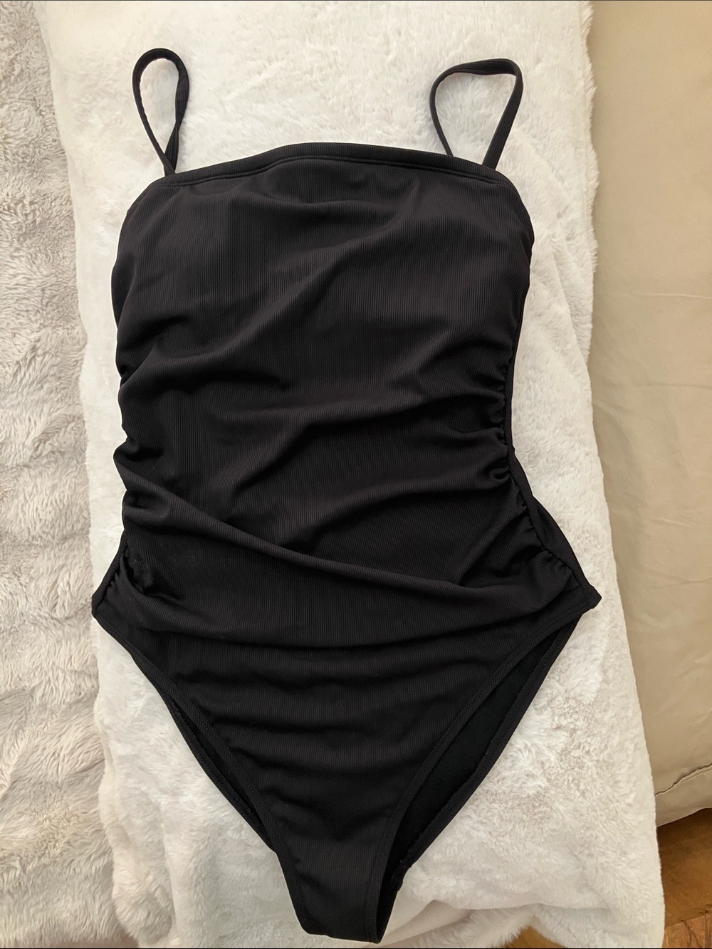 Target Black Ribbed One-Piece Swimsuit with Spaghetti Straps